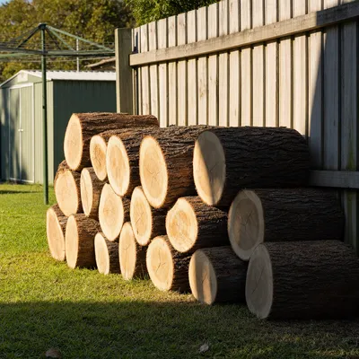 Logs cut and stacked for firewood, Mornington Peninsula